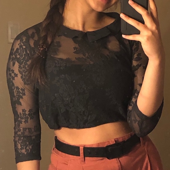 Navy lace sheer top - Picture 1 of 2